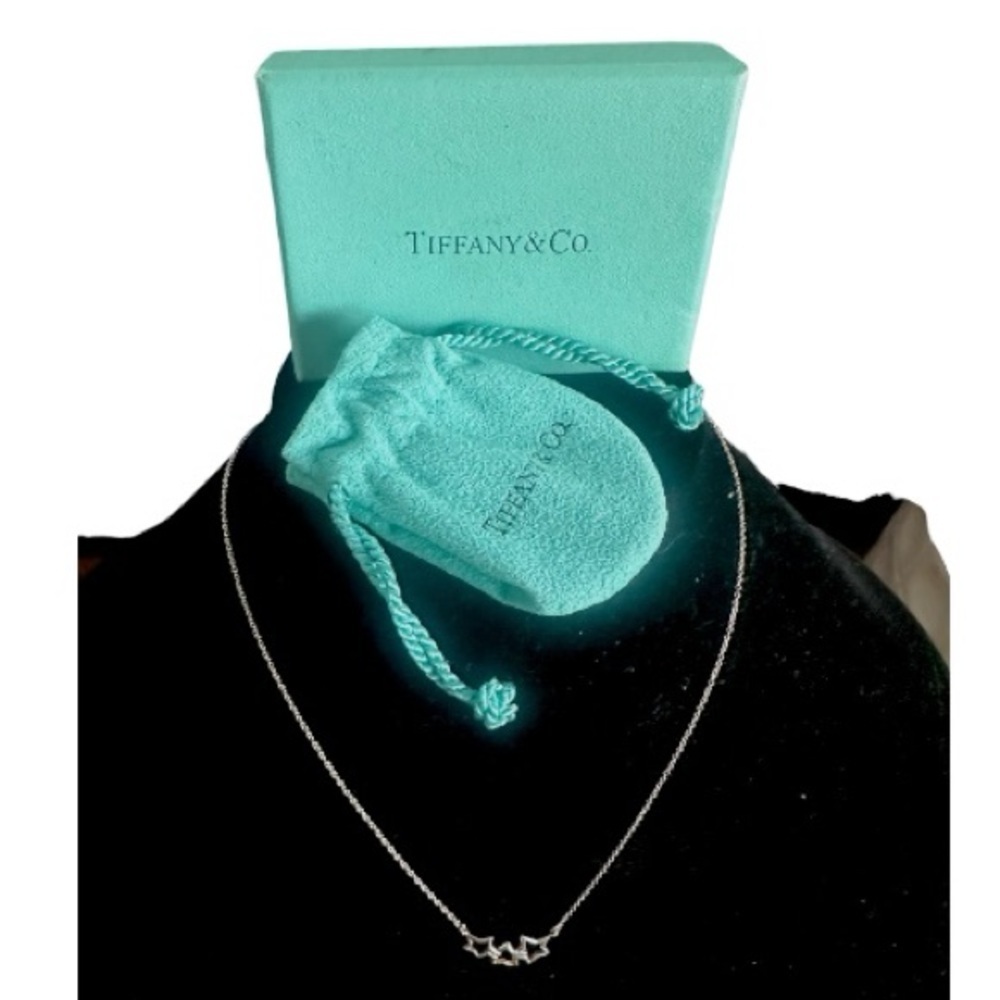 Tiffany & Co Sterling Silver Open Triple Star Necklace 925 w Box & Pouch - Picture 8 of 8
